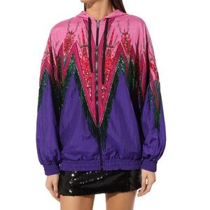 Gucci Runway Beaded Nylon Windbreaker Fringe Metallic Jacket
